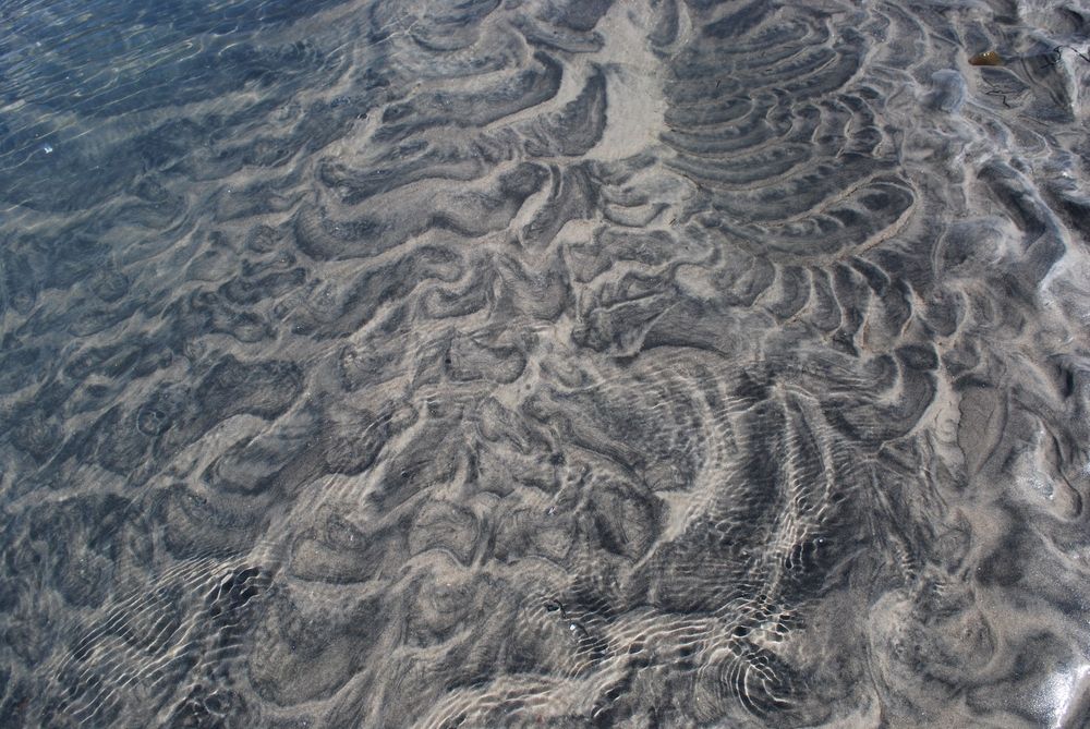 water rippling over rippling sand.  Beach at La Jolla, CA