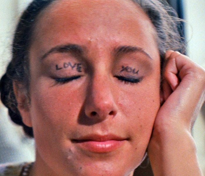 Student with “love you” written on her eyelids from Indiana Jones movie 
