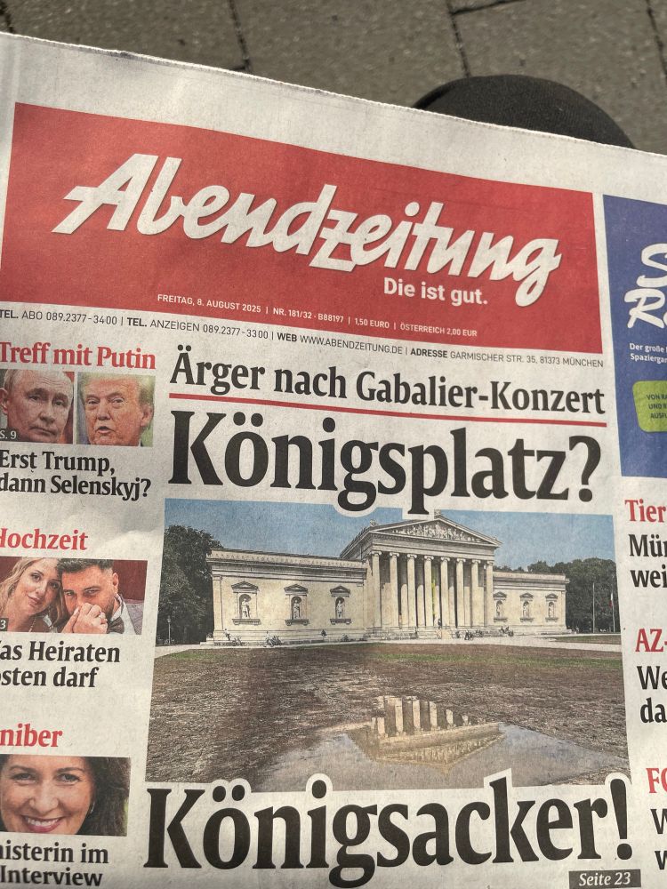 Die Münchner Abendzeitung mit der Schlagzeile: Königsplatz? Königsacker! Ärger nach Gabalier-Konzert