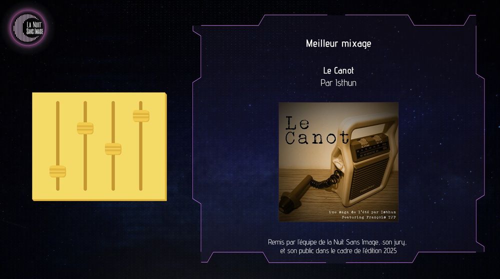Prix du meilleur mixage pour le Canot