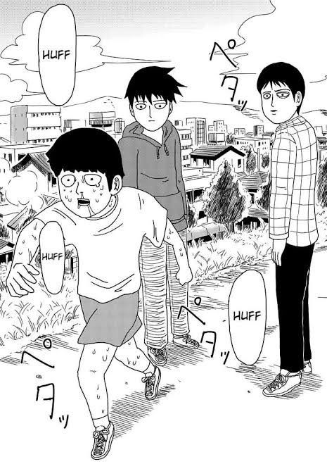 A panel of Mob Psycho 100 of Shinji and Ritsu watching Mob run in the Body Improvement Club. 

"This is more beautiful than every single piece of AI slop ever generated put together and it’s not even close.

You don’t need to master draftsmanship to make great art. All you need is a sincere willingness to bare your soul, warts and all, to the best of your own ability." 
-@mothersbasement.bsky.social