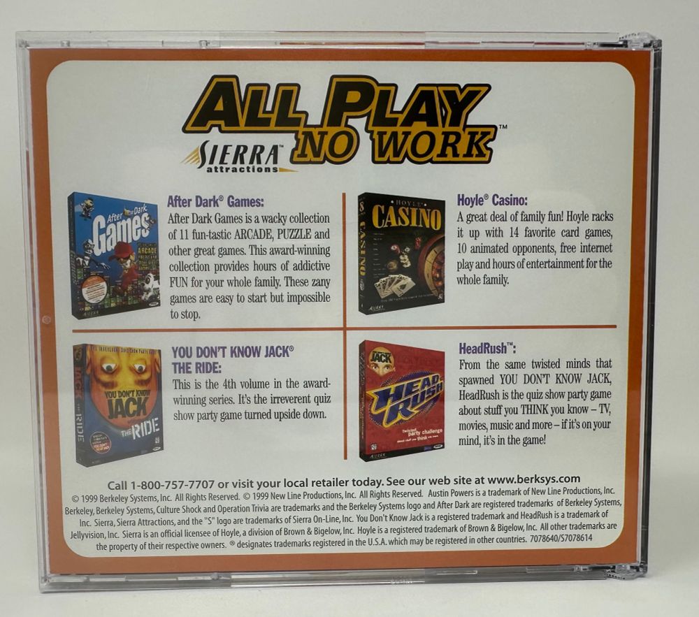 CD jewel case back cover with advertisements for more Sierra games