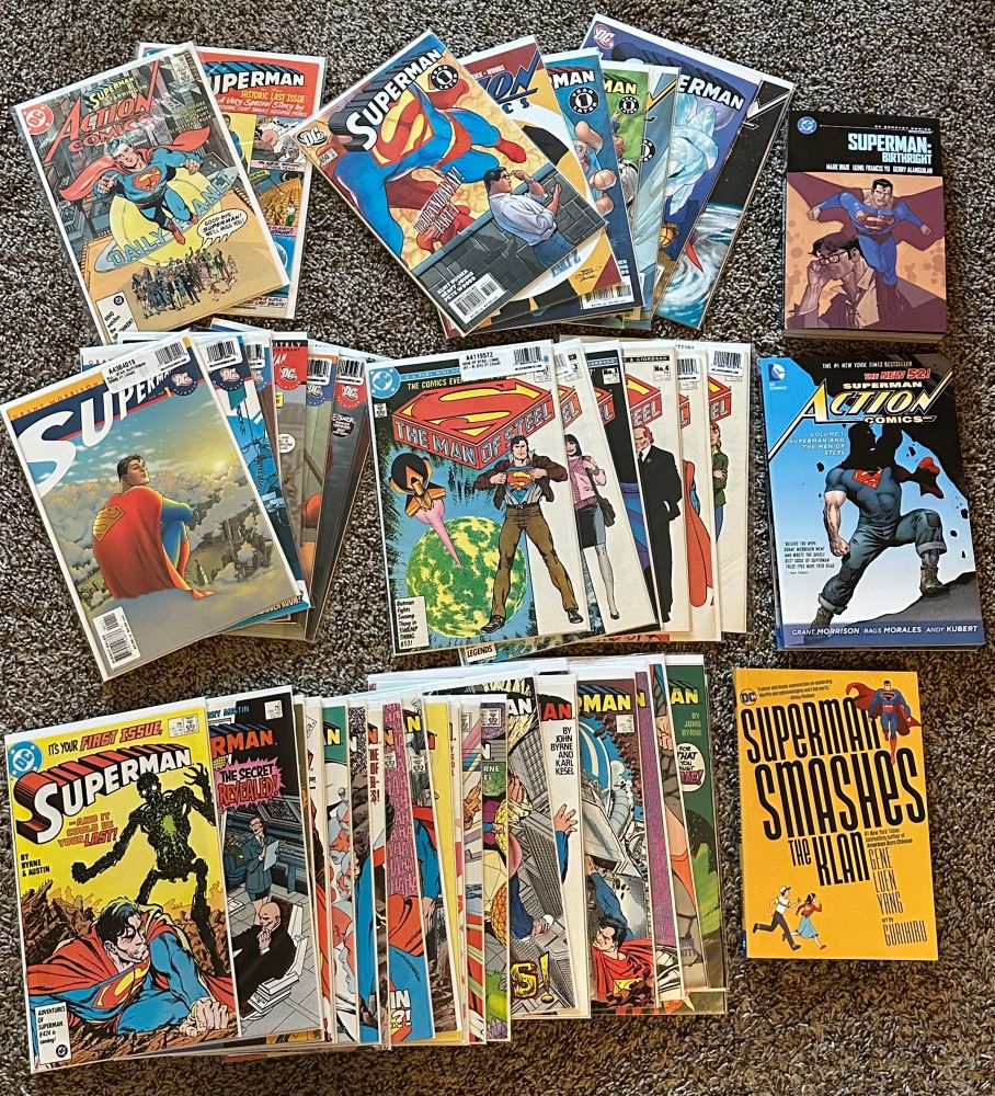 A bunch of Superman comics, from the 80s to modern day