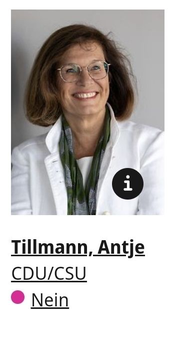 Bild Antje Tilmann CDU,CSU und Nein