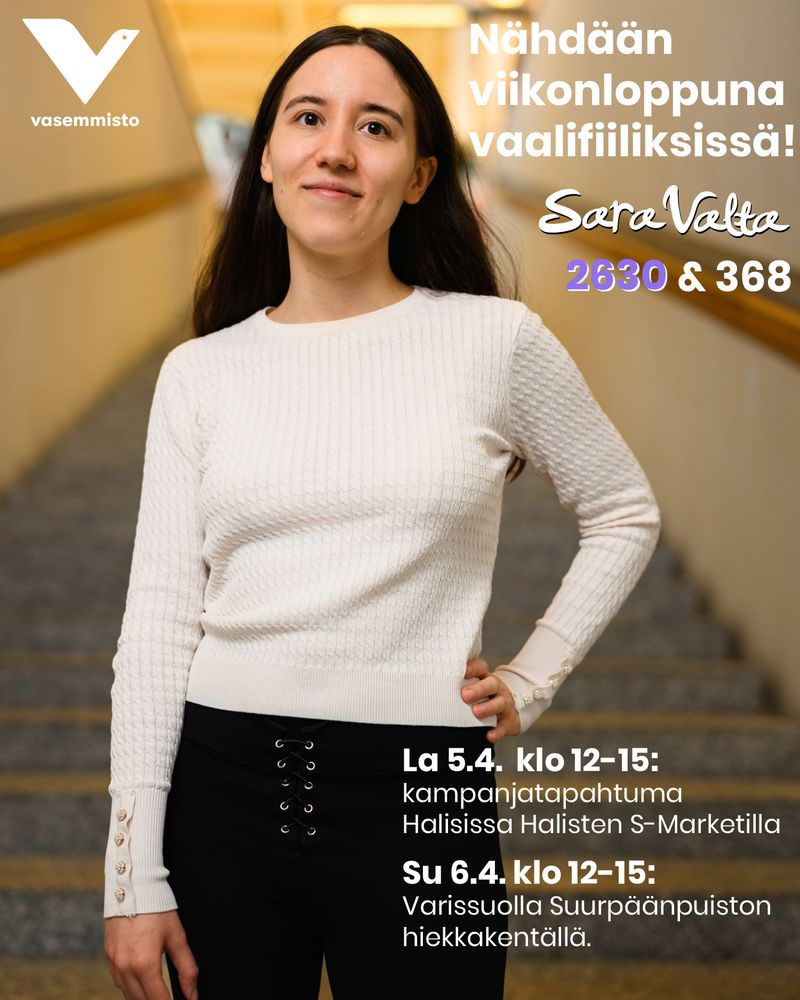 Alue- ja kuntavaaliehdokas Sara Valta Turun pääkirjastolla