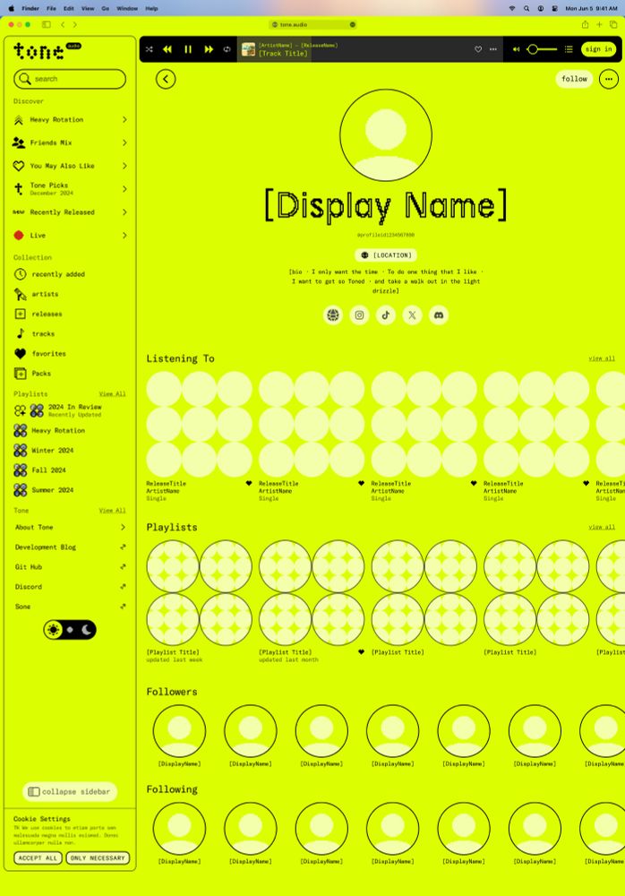 screenshot of an example listener page on the tone.audio music service 