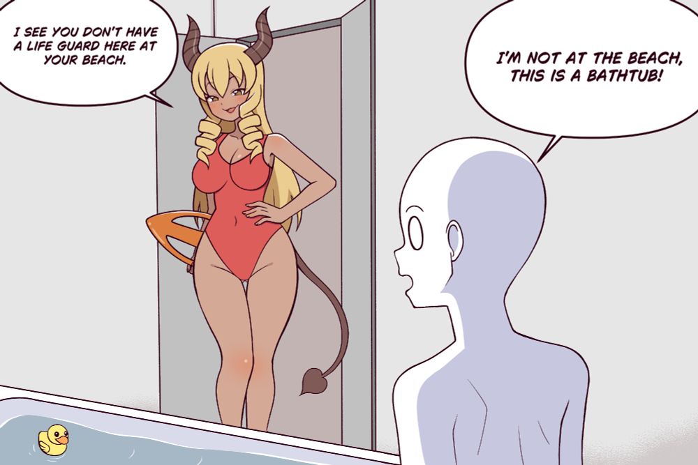 Charlotte acting out the bathtub lifeguard meme with an anonymous male. 