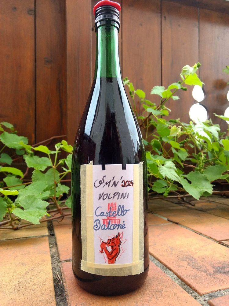 a wine bottle with a label saying "balcony castle" in silly Italian :3c