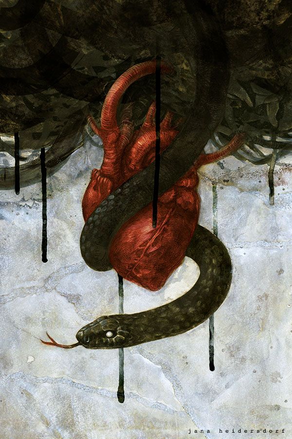 a black snake winding around a heart