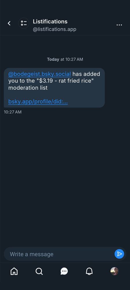 A notification showing that I have been added to the "$3.19 - rat fried rice" list