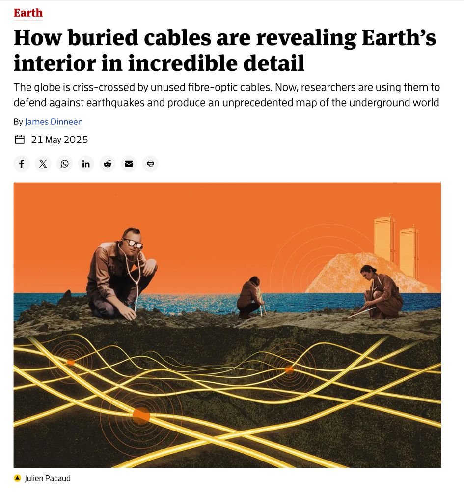 New Scientist article intro: 'How buried cables are revealing Earth's interior in ncredible detail' by James Dinneen, 21st May 2025