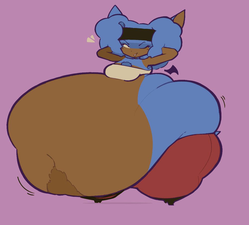 Gina Mettle flaunting a cartoonishly large belly. Her upper body has no additional pudge, but her lower half is enormously fat.