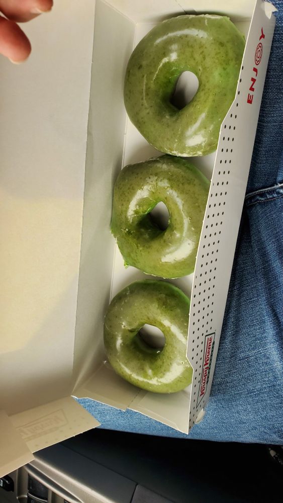 Sickly green looking St Patrick donuts (free)