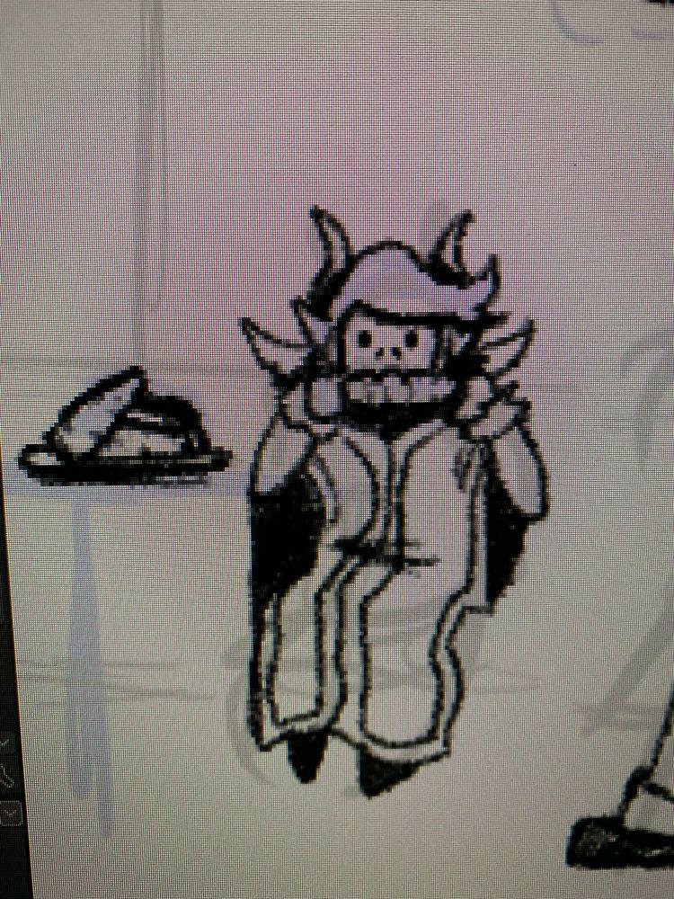 Work in progress drawing of Dalv eating corn on the cob. The table and chair are not drawn yet.