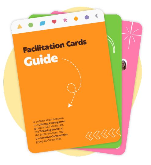 A stack of multicolored cards. The top card says "Facilitation Cards Guide"