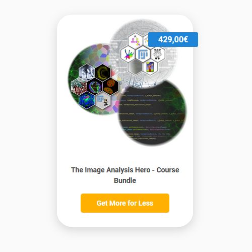 Image Analysis Hero Bundle containing 3 courses
1. Basic Microscopic Image Processing and Analysis
2. Image Analysis Automation with ImageJ Macro Scripting
3. From Pixels to Patterns: Applied Machine Learning Tools for Advanced Image Analysis