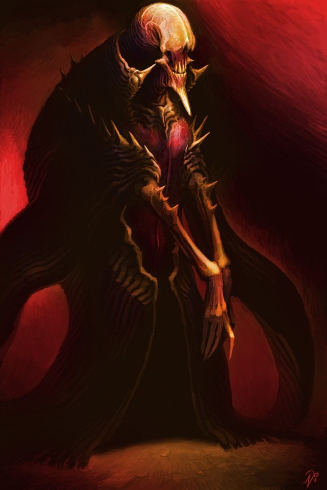 A doodle from 2022 depicting a fleshy, spiky figure in a flowing black robe.