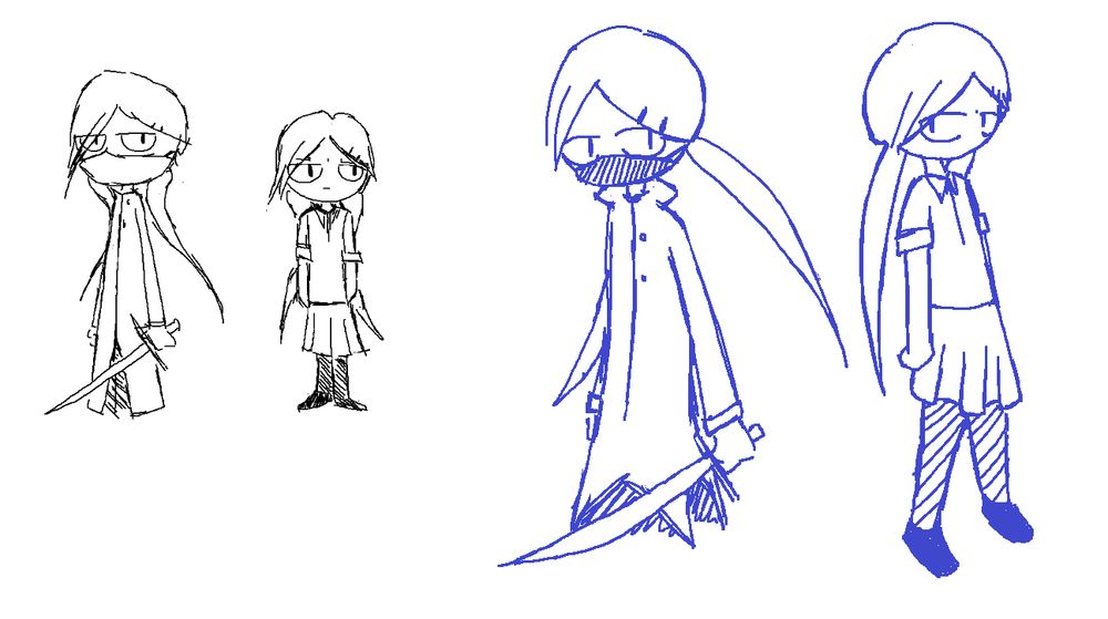 The same character drawn in 2022 (left) and 2025 (right)