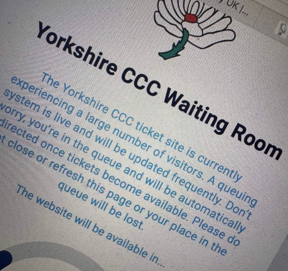 Yorkshire CCC website ticket queue page. People are clearly interested in tickets for day 5.