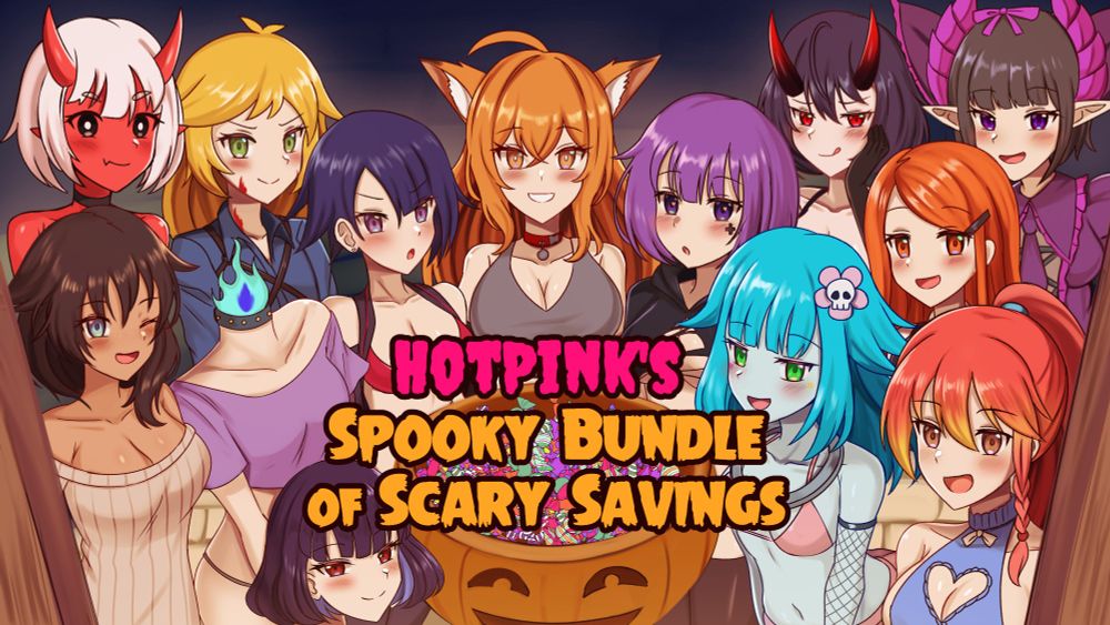 The cover art for HotPink's Spooky Bundle of Scary Savings with a bunch of cuties looking at you