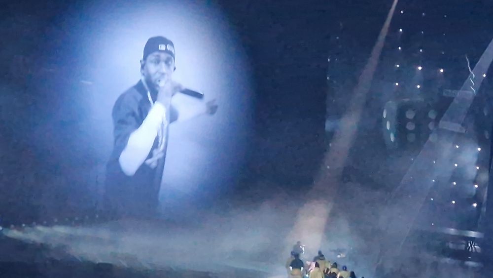 Kendrick Lamar ghost like on a screen. Projection during live performance 