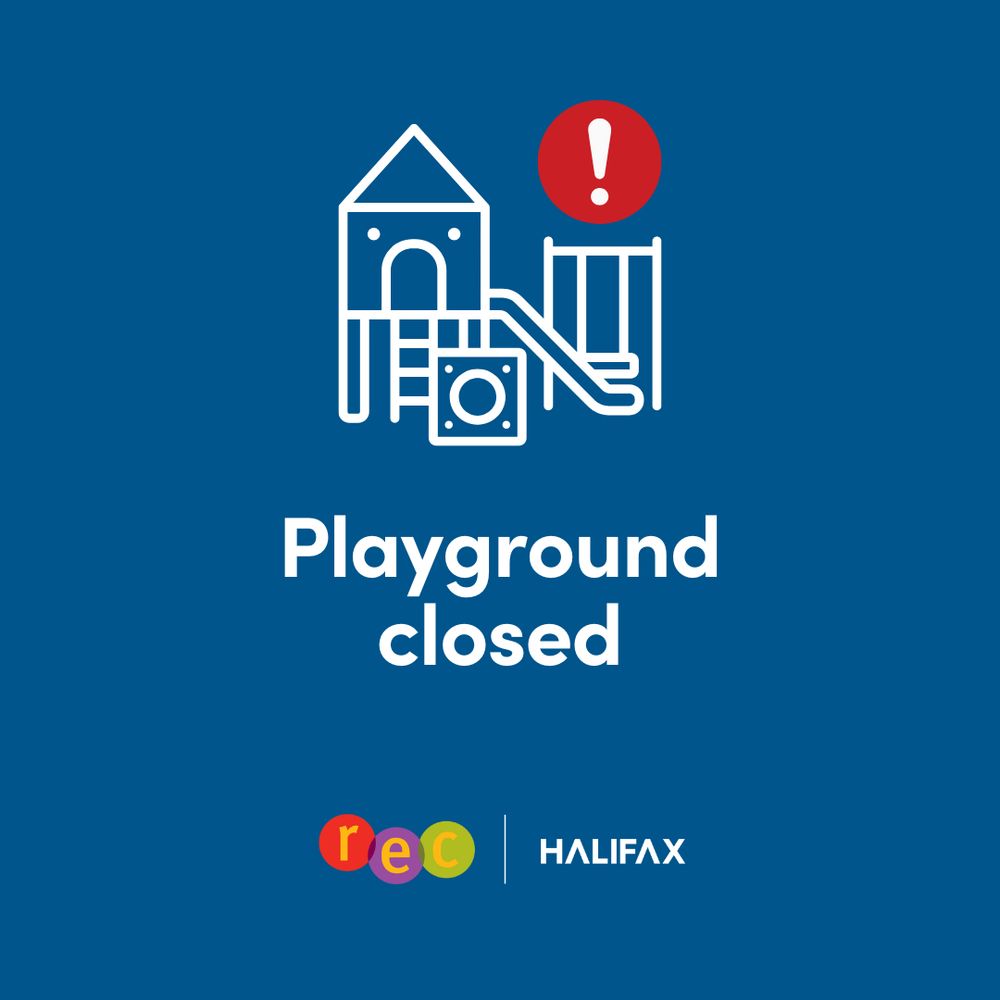 Blue background with an icon of an outdoor play structure and the text 'Playground closed'. 