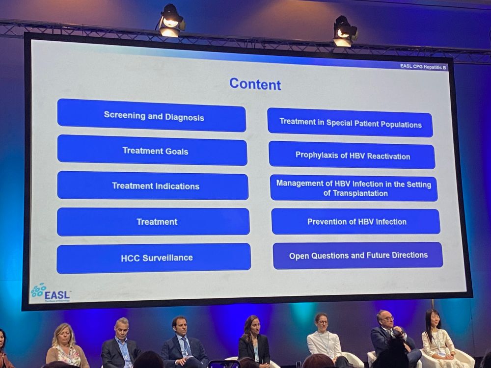 Slide showing some members of EASL HBV guidelines panel and contents of new document