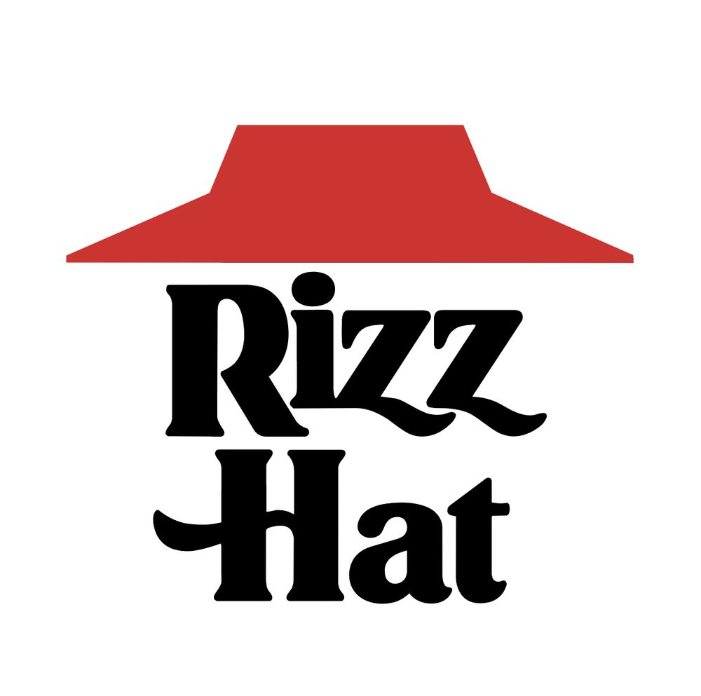 1970s/80s Pizza Hut logo, altered to say "Rizz Hat"