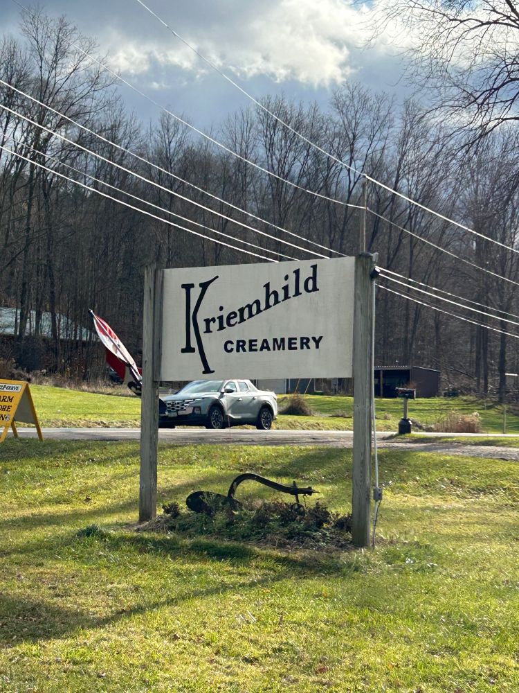 Roadside sign for Kriemhild Creamery.