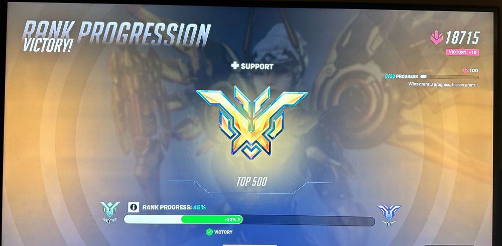 overwatch 2 screen showing reaching top 500 in ranked role queue 