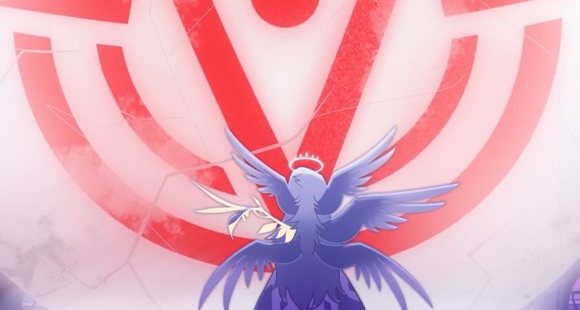 Emily is standing in front of the device Carmilla made for the Vees.