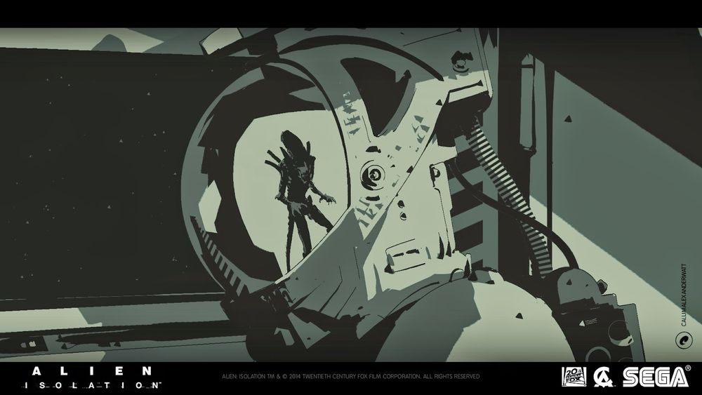 Storyboard: The silhouette of an alien appears in the reflection on the visor of an astronaut's helmet.