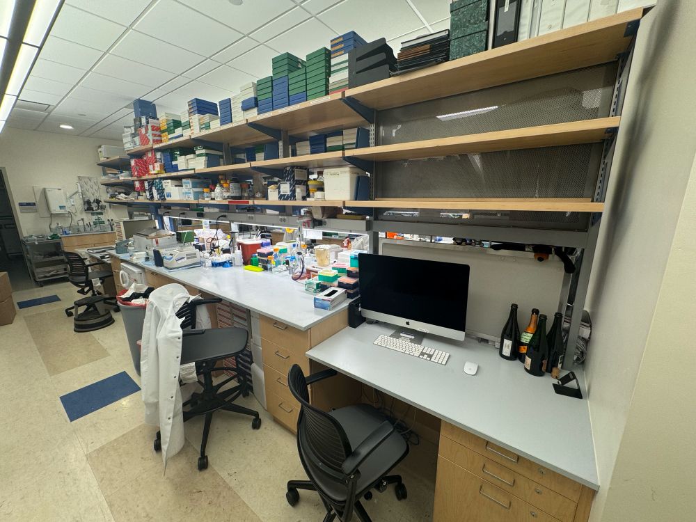 Weathered, and now empty, postdoc bay