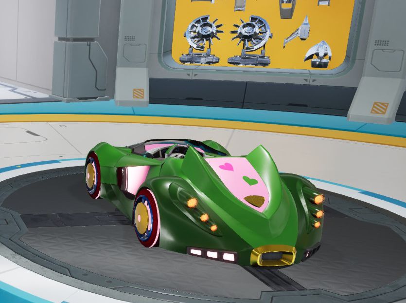 Screenshot of Sonic Racing Crossworlds of a car themed after Fern (back view)