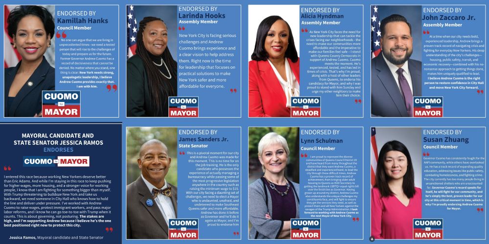 NYC Councilmember Kamillah Hanks NYS Assemblymember Larinda Hooks NYS Assemblymember Alicia Hyndman NYS Assemblymember John Zaccaro Jr. NYS Senator Jessica Ramos NYS Senator James Sanders Jr. NYC Councilmember Lynn Schulman NYC Councilmember Susan Zhuang