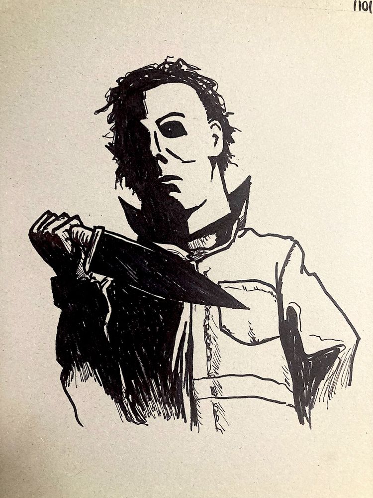 Sharpie sketch of Michael Myers from HALLOWEEN.