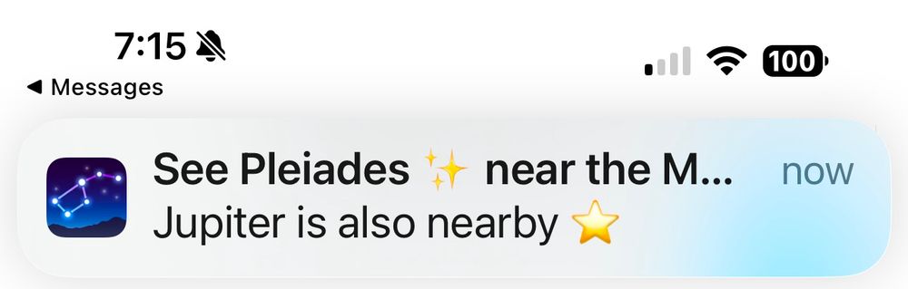 Screenshot of an iPhone notification saying Jupiter is nearby