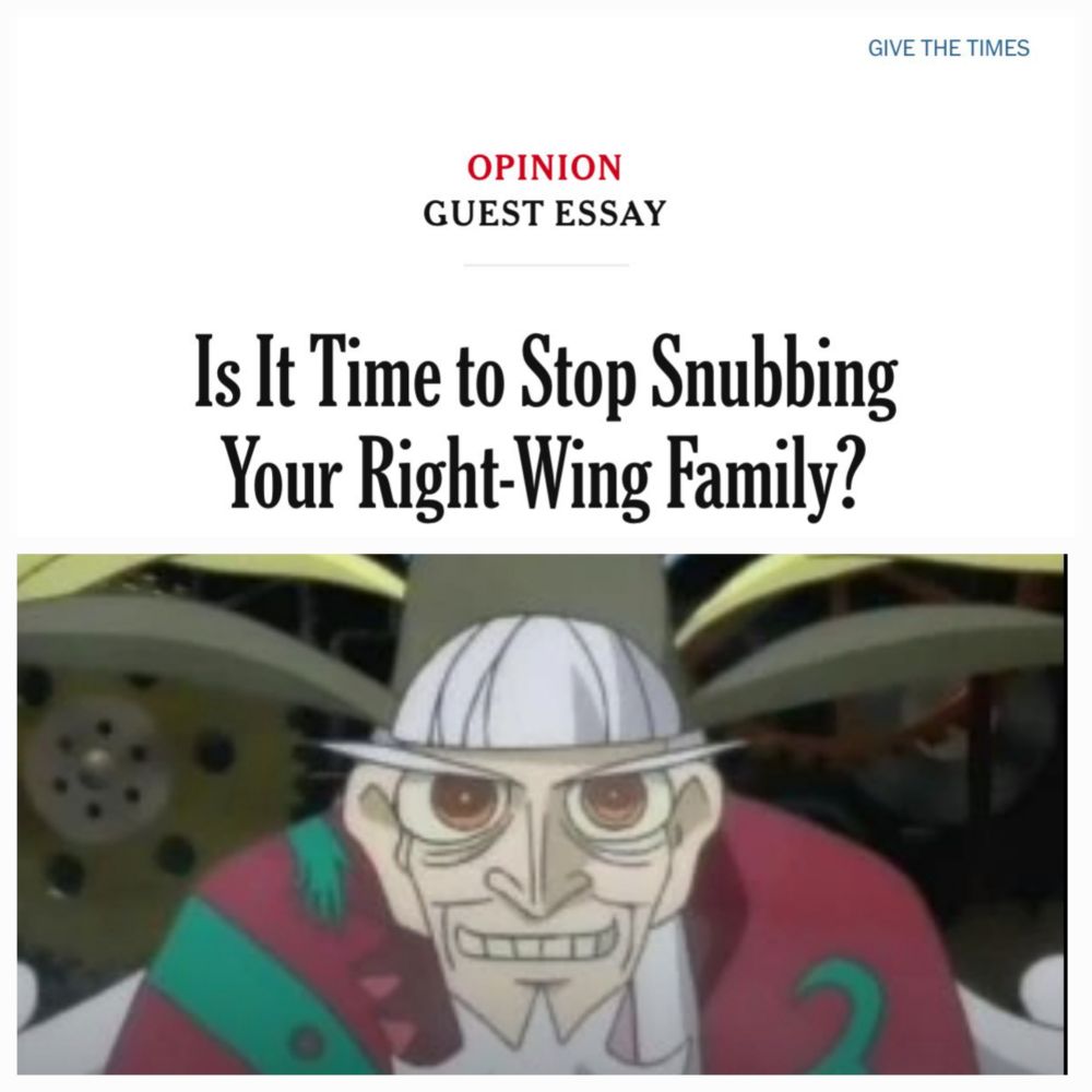 OPINION
GUEST ESSAY

Is it time to stop snubbing your right-wing family?

Below is a picture of Drosselmeyer from Princess Tutu