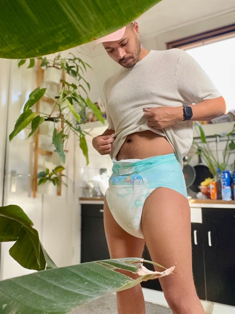 Just a boy in his morning diaper