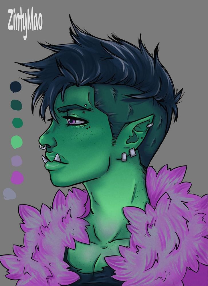 A half-orc in a limited color palette