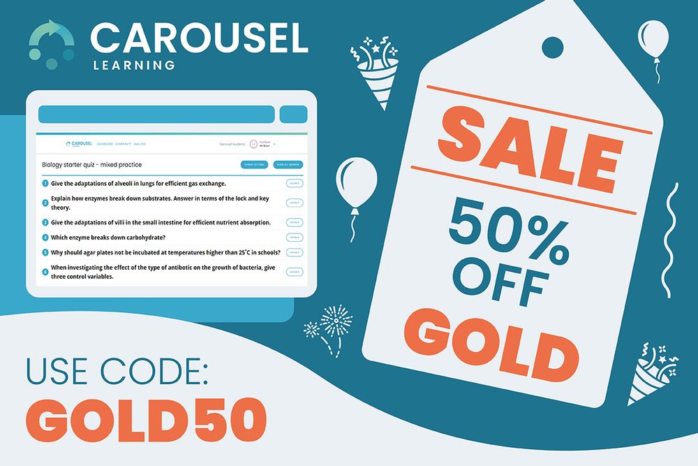 Screenshot from Carousel Learning with promo code GOLD50.