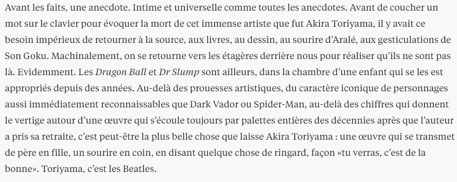 Premier paragraphe de la nécro d'Akira Toriyama