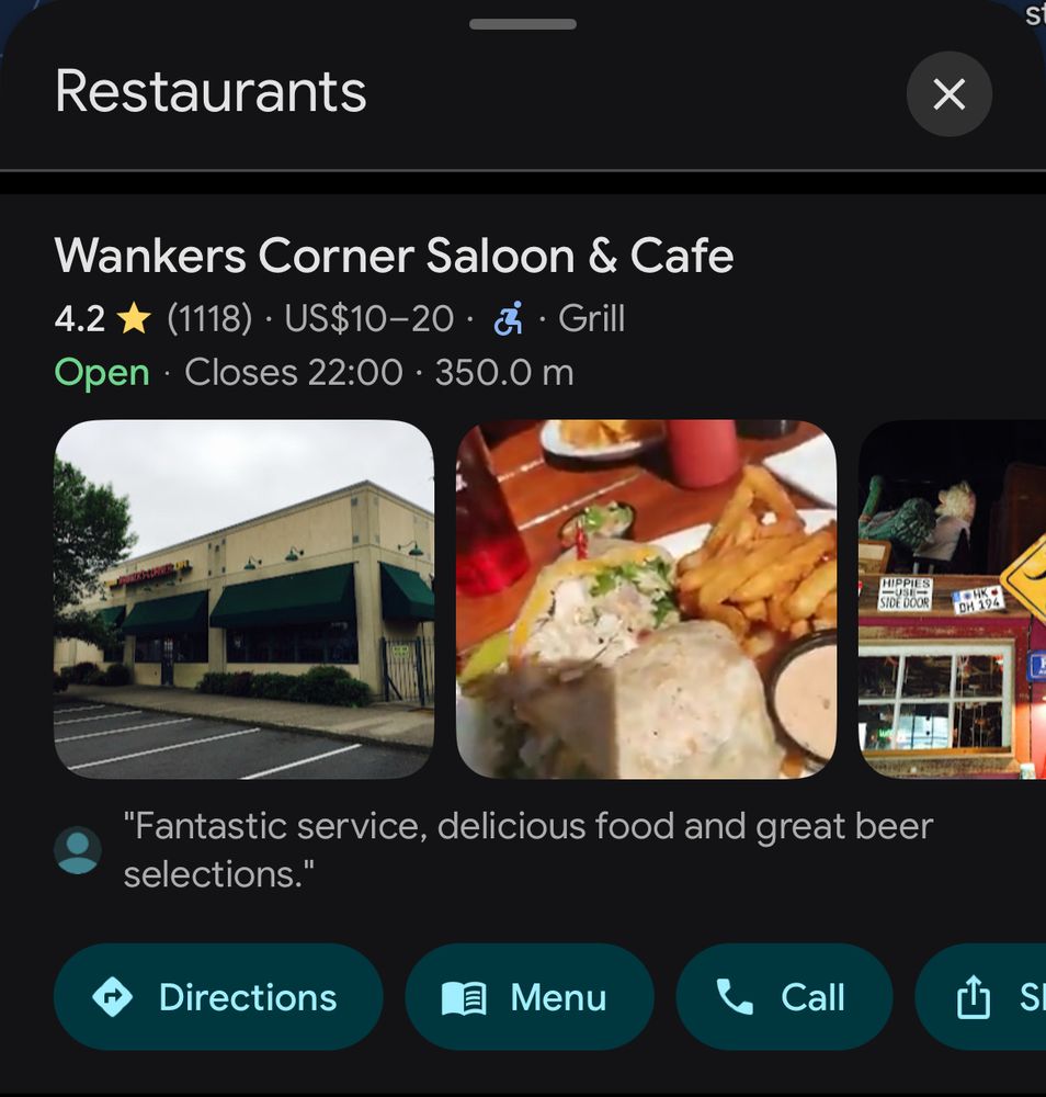 A restaurant called wankers corner