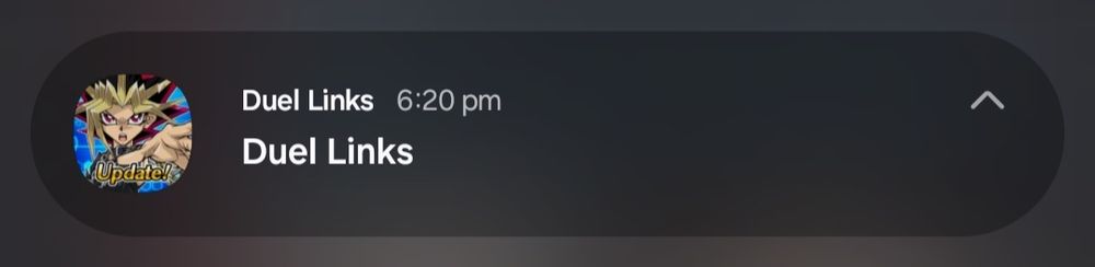 Push notification from Duel Links that simply reads "Duel Links"