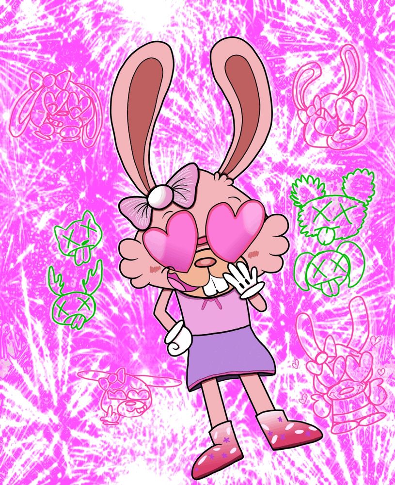 Princess Wendy Sparklepop on a flash background purposely made bad like the 2000s