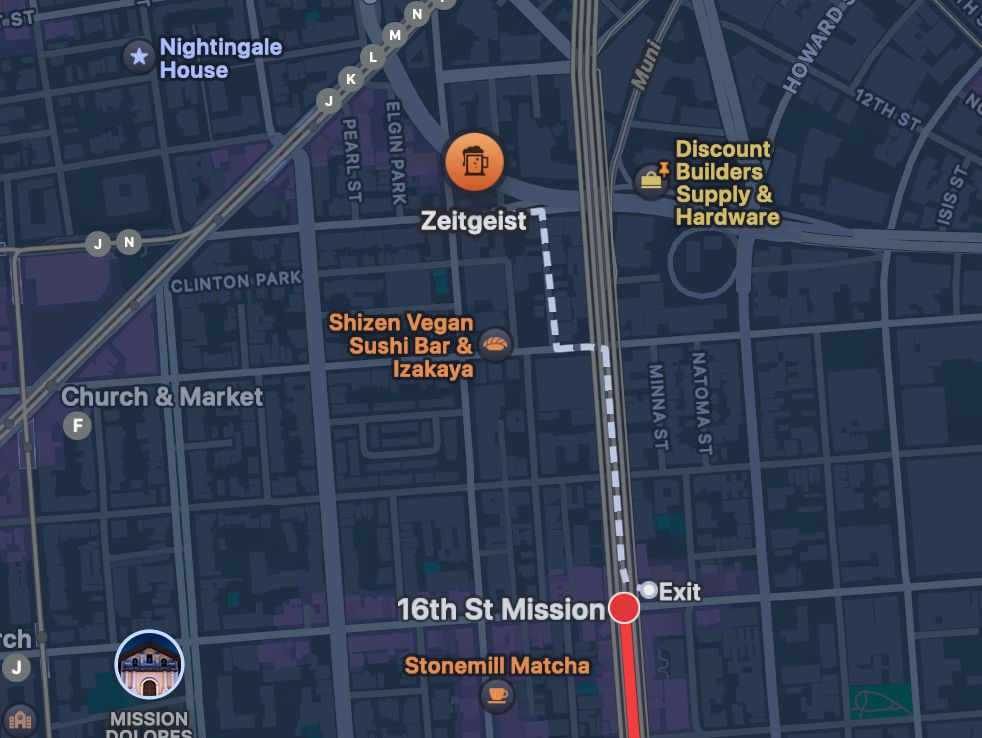 Directions from 16st station to Zeitgeist at 199 Valencia St