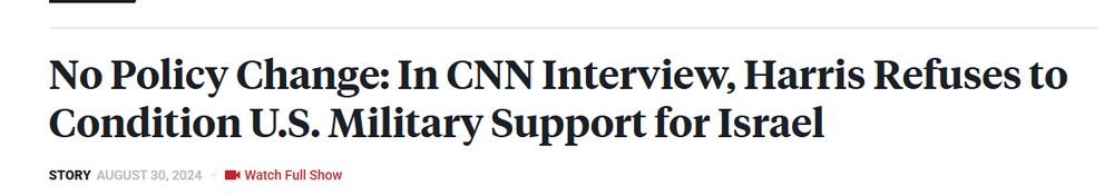 No Policy Change: In CNN Interview, Harris Refuses to Condition U.S. Military Support for Israel