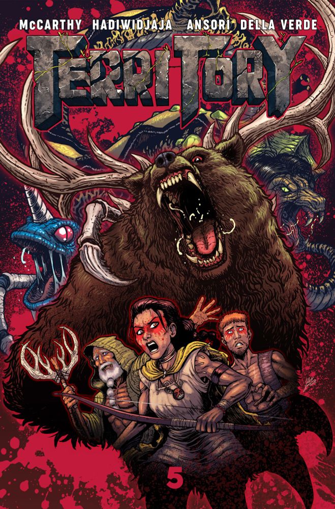 TERRITORY issue 5 cover by Matt Frank showing the Greathorn, Aquamassus, Matl'iishqi, Alkia, Neebo and Falrick 