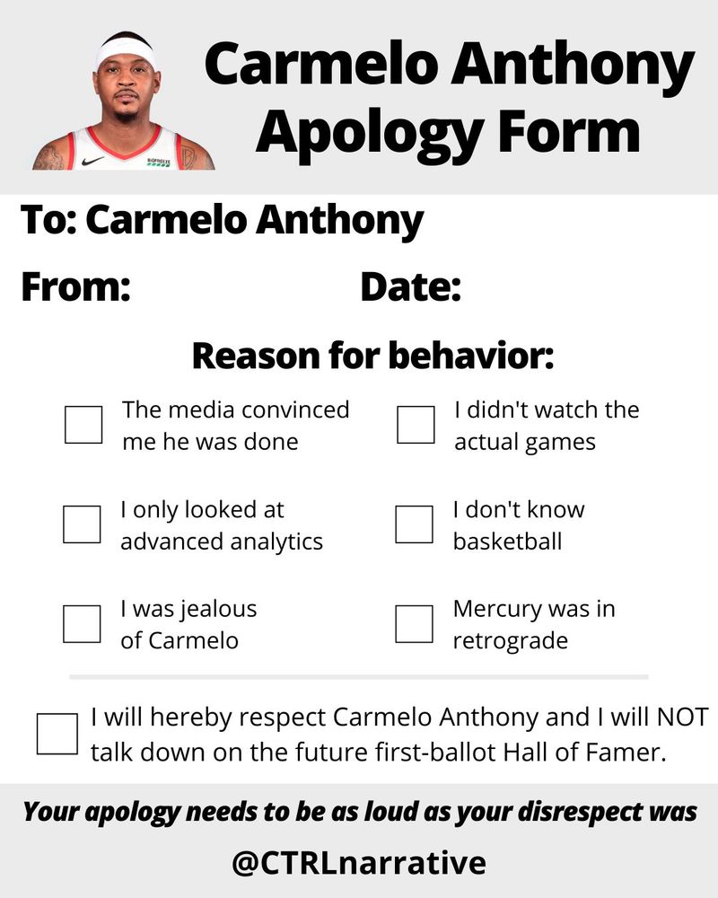 The Carmelo Anthony Apology form
