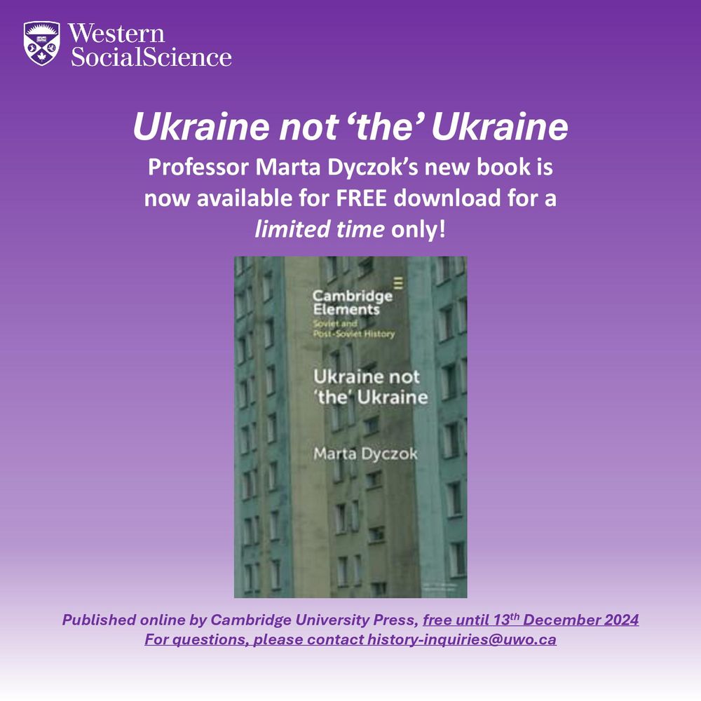 Ukraine, not 'the' Ukraine by Professor Marta Dyczok is available for free download until December 13, 2024. You can access and download the book through https://www.cambridge.org/core/elements/ukraine-not-the-ukraine/1A0CC1D8913162C5A65763614CCC39E1 